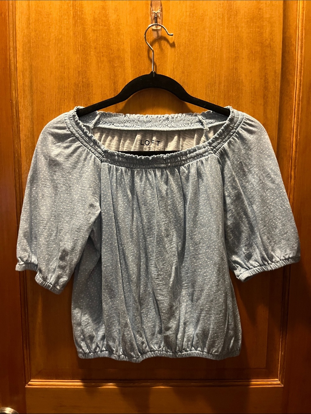 LOFT Powder Blue Polla Dot Off-Shoulder Puff Sleeve Blouse